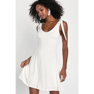 NEW Lulus Italian Villa Ivory V-neck Tie-strap Mini Dress White - Size XS
